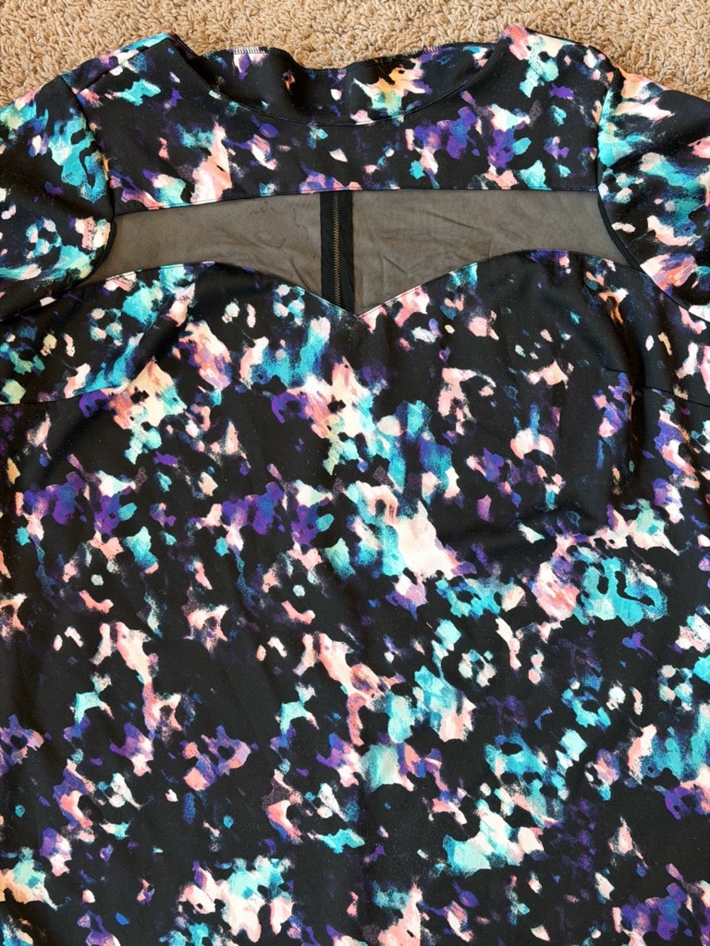 Plus Size Black Floral Sheath Dress with Mesh Yoke - Picture 3 of 7